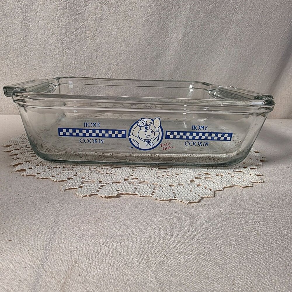 Vintage Anchor Hocking Pillsbury Doughboy 9"x9" Glass Square Baking Dish